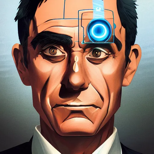 Image similar to Manuel Valls as an robotic hero, digital painting, 4k, anime key visual, artstation, kuvshinov ilya, fisheye lens