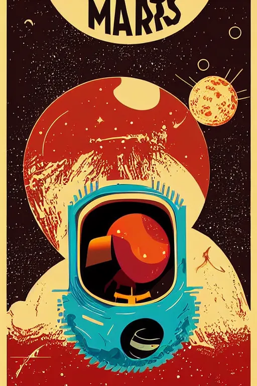 Image similar to vintage poster, space travel to mars, illustration, vector art, retro