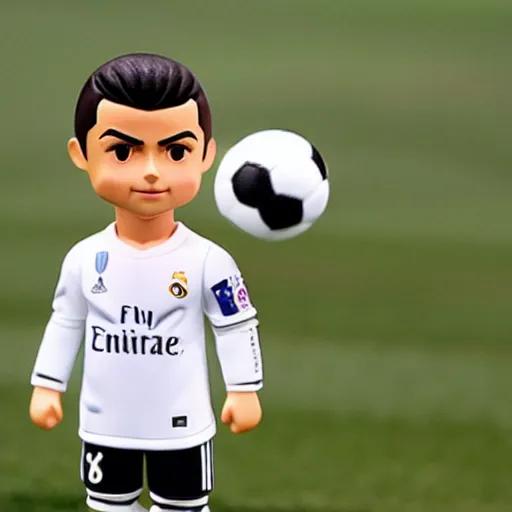 Prompt: cristiano ronaldo! with football ball as nendoroid, backgraund is soocer playground, kodak film