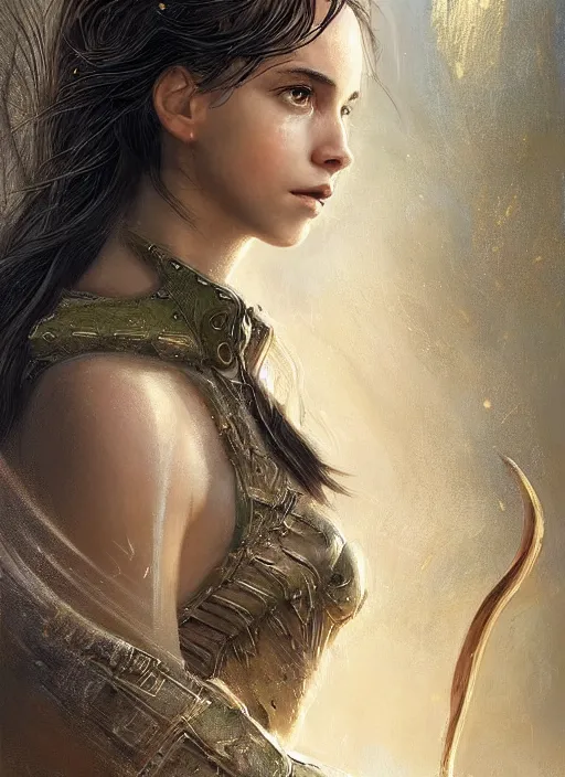 Image similar to a professional portrait of a beautiful young female, clothed in ethereal battle armor, olive skin, long dark hair, beautiful bone structure, symmetrical facial features, intricate, elegant, digital painting, concept art, smooth, sharp focus, finely detailed, illustration, from Valerian and the City of a Thousand Planets, in the style of Ruan Jia and Mandy Jurgens and Artgerm and Greg Rutkowski and William-Adolphe Bouguerea