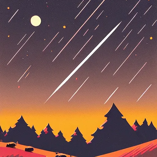 Image similar to ilya kuvshinov, mcbess illustration of an amazing meteor shower