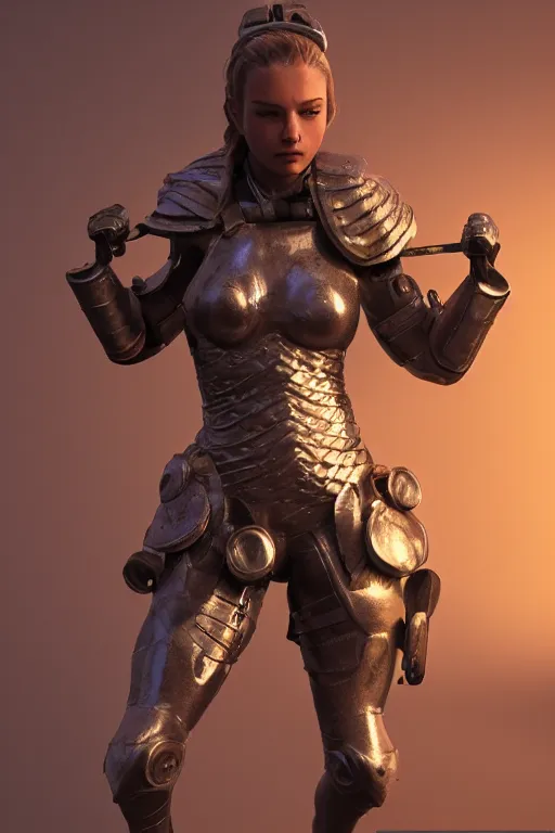 Image similar to a highly detailed sculpt of athletic girl in armor, cinematic light, featured on artstation, octane render, path tracing, sharp focus, 4 k