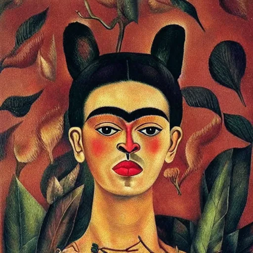 Image similar to a deer with the face of a woman, by frida kahlo