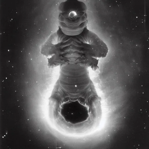 Prompt: a tardigrade accelerating to the speed of light. cosmic.. body horror. by gerald grom and ansel adams.