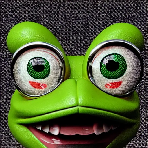 Image similar to a madge - pepe - the - frog, looking angrier than usual, quivering lips, fists in the air, sweat flying, cgi render, zbrush, octane, keyshot render