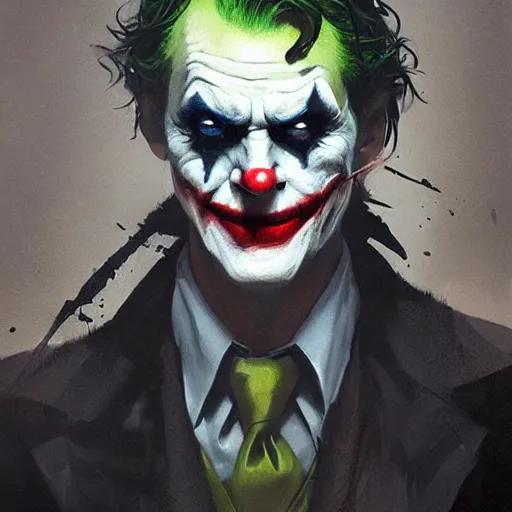 Image similar to joker, paint by greg rutkowski