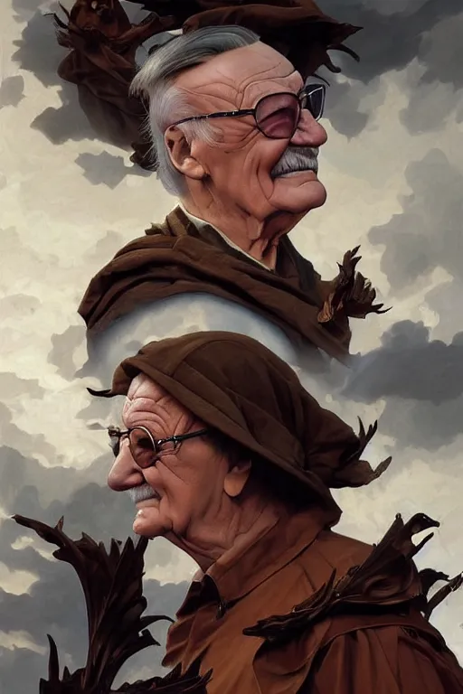 Prompt: Stan Lee on a caravaggio cloudy background, intricate, elegant, highly detailed, artstation, concept art, smooth, sharp focus, illustration, , digital art from artstation, digital art from deviantart, by Stjepan Sejic, Ruan Jia, and Mandy Jurgens, and Artgerm, and william adolphe bouguereau