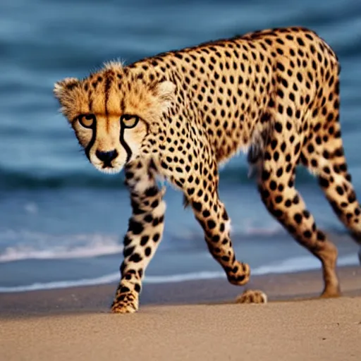 Prompt: a cheetah emerging from the ocean,