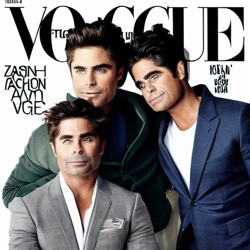 Prompt: portrait of zac efron and john stamos and rob lowe, vogue magazine cover, dramatic light, photoshoot, face photo, detailed, face details sharp,