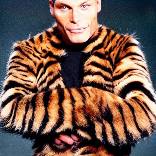 Image similar to 📷 john partridge playing rum tum tugger cat, spike collar, fluffy neck, cats 1 9 9 8 musical 🎶, professional cat makeup, stunning choreography and lighting