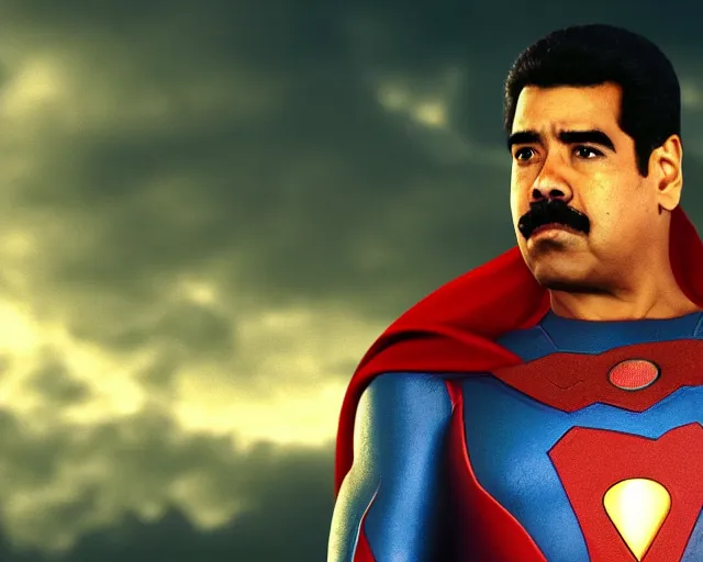 Prompt: Nicolás Maduro as a superheroe, Super Nicolás Maduro, Still from The Avengers, cinematic lighting, HD, 8K