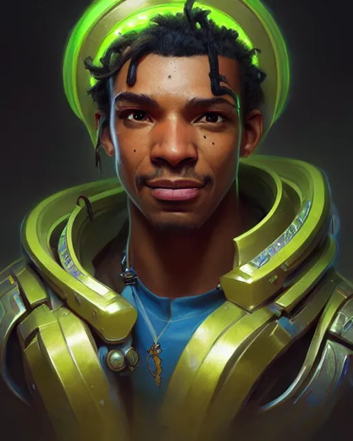 Prompt: lucio from overwatch, character portrait, concept art, intricate details, highly detailed by greg rutkowski, michael whelan and gustave dore