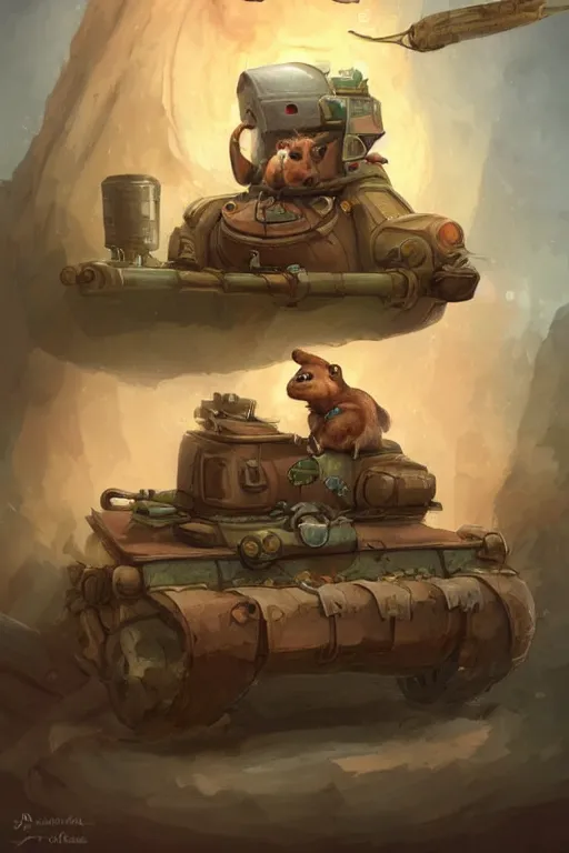 Prompt: cute little anthropomorphic Guinea Pig Tank driver next to its tank, tiny, small, short, Tank driver outfit, cute and adorable, pretty, beautiful, DnD character art portrait, matte fantasy painting, DeviantArt Artstation, by Jason Felix by Steve Argyle by Tyler Jacobson by Peter Mohrbacher, cinematic lighting