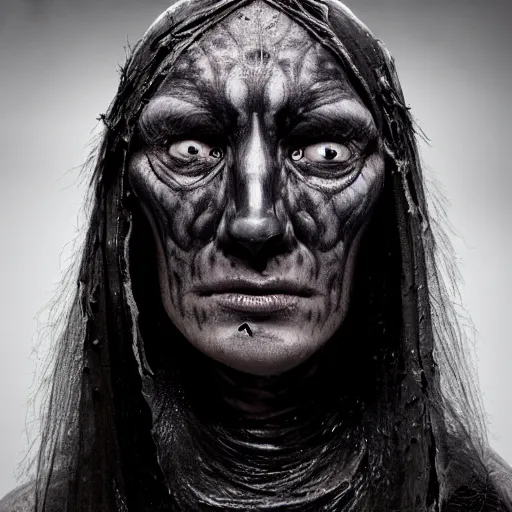 Prompt: medieval fantasy head and shoulders portrait 7 0 mm photo of an obsidian - skinned night hag, photo by philip - daniel ducasse and yasuhiro wakabayashi and jody rogac and roger deakins