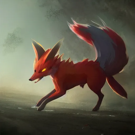 Prompt: pokemon fox rapidash of fire, artstation greg rutkowski, cinematic, hyperrealist, digital art