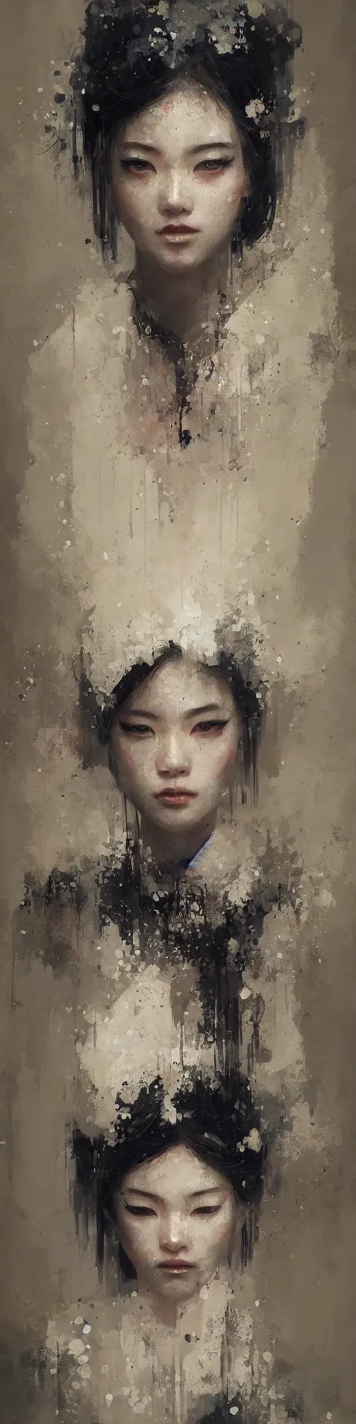 Image similar to female geisha girl, beautiful face, rule of thirds, intricate outfit, spotlight, by greg rutkowski, by jeremy mann