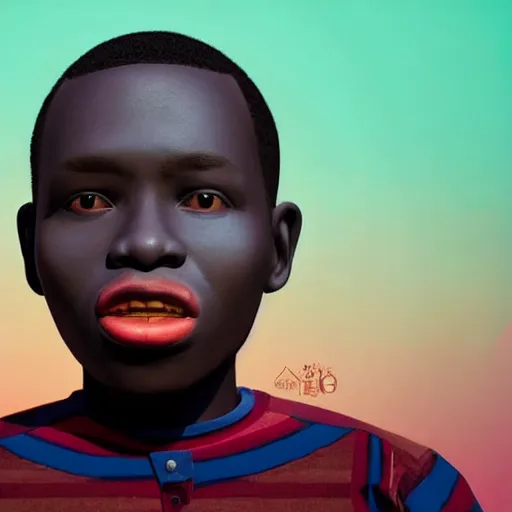 Image similar to colourful vfx upper half - 3 d portrait - art of a nigerian boy - in claymation style, art by hsiao - ron cheng & james jean, symmetrical, intricate detail, caricature, concept art, volumetric light, ray tracing, claymation render, octane render, unreal engine, sharp, pinterest, behance, art station,