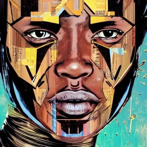 Image similar to portrait of a african male android, by MARVEL comics and Sandra Chevrier