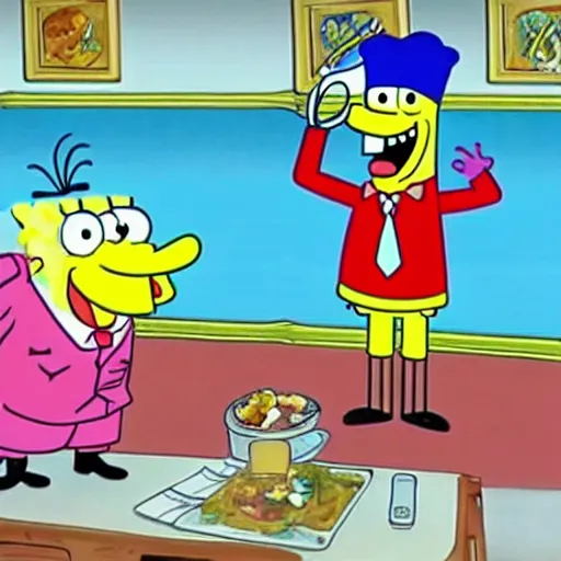 Image similar to spongebob squarepants making a cameo appearance in an episode of seinfeld