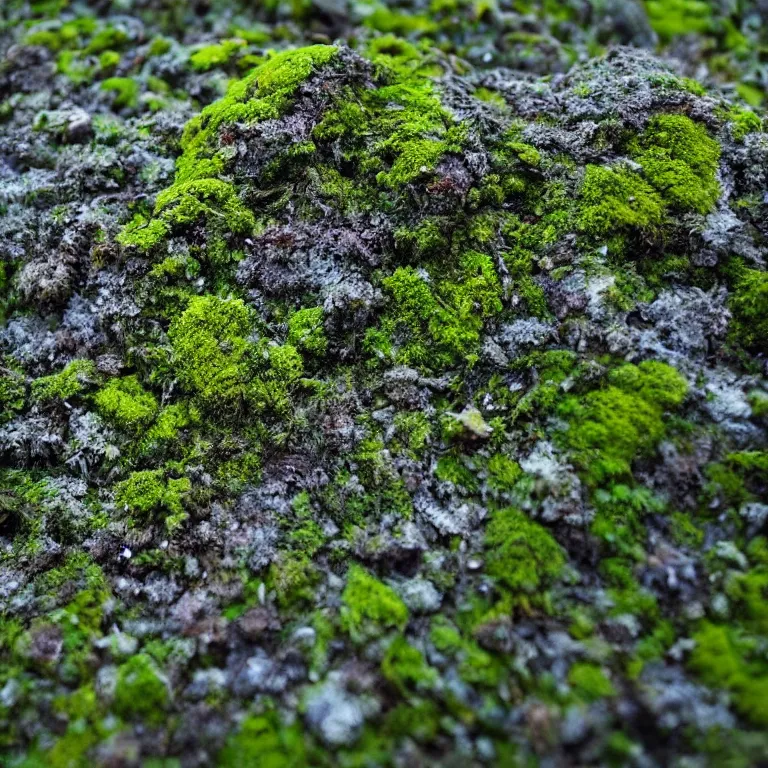 Prompt: a lichens and moss close-up various fungus, mushrooms and plants, inside the picture is infinity, Atmospheric phenomenon, artistic photography, muted colors, conceptual, long exposure outside the city, volumetric light
