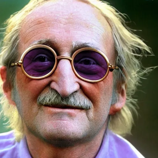 Image similar to A colored colorized real photograph of old John Lennon as an old man in his eighties with short hair in the 2010s, Old John Lennon, taken in the early 2020s, taken on a 2010s Camera, realistic, hyperrealistic, very realistic, very very realistic, highly detailed, very detailed, extremely detailed, detailed, digital art, trending on artstation, headshot and bodyshot, detailed face, very detailed face, very detailed face, real, real world, in real life, realism, HD Quality, 8k resolution, intricate details, colorized photograph, colorized photo, John Lennon as an old man with short hair, old, old man