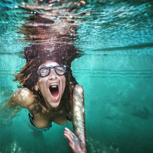 Prompt: Woman screaming underwater