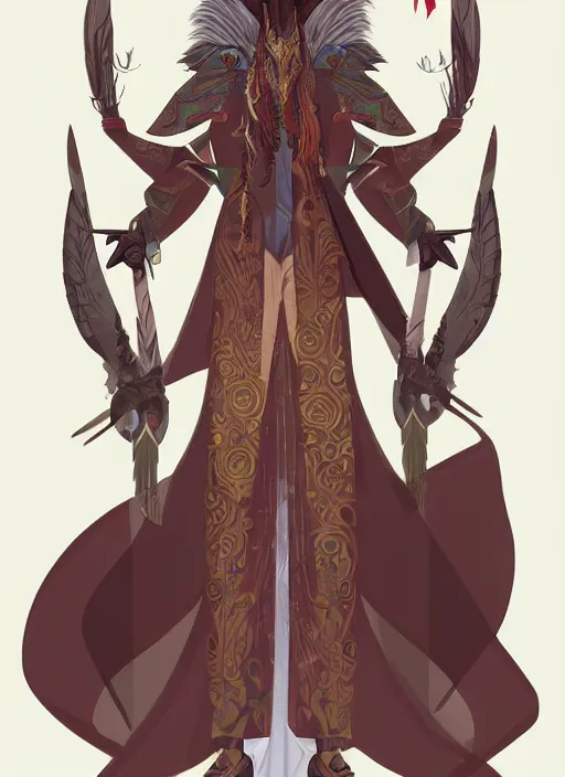 Image similar to hawk headed warlock, wind magic, exquisite details, full body character design, white background, by studio muti