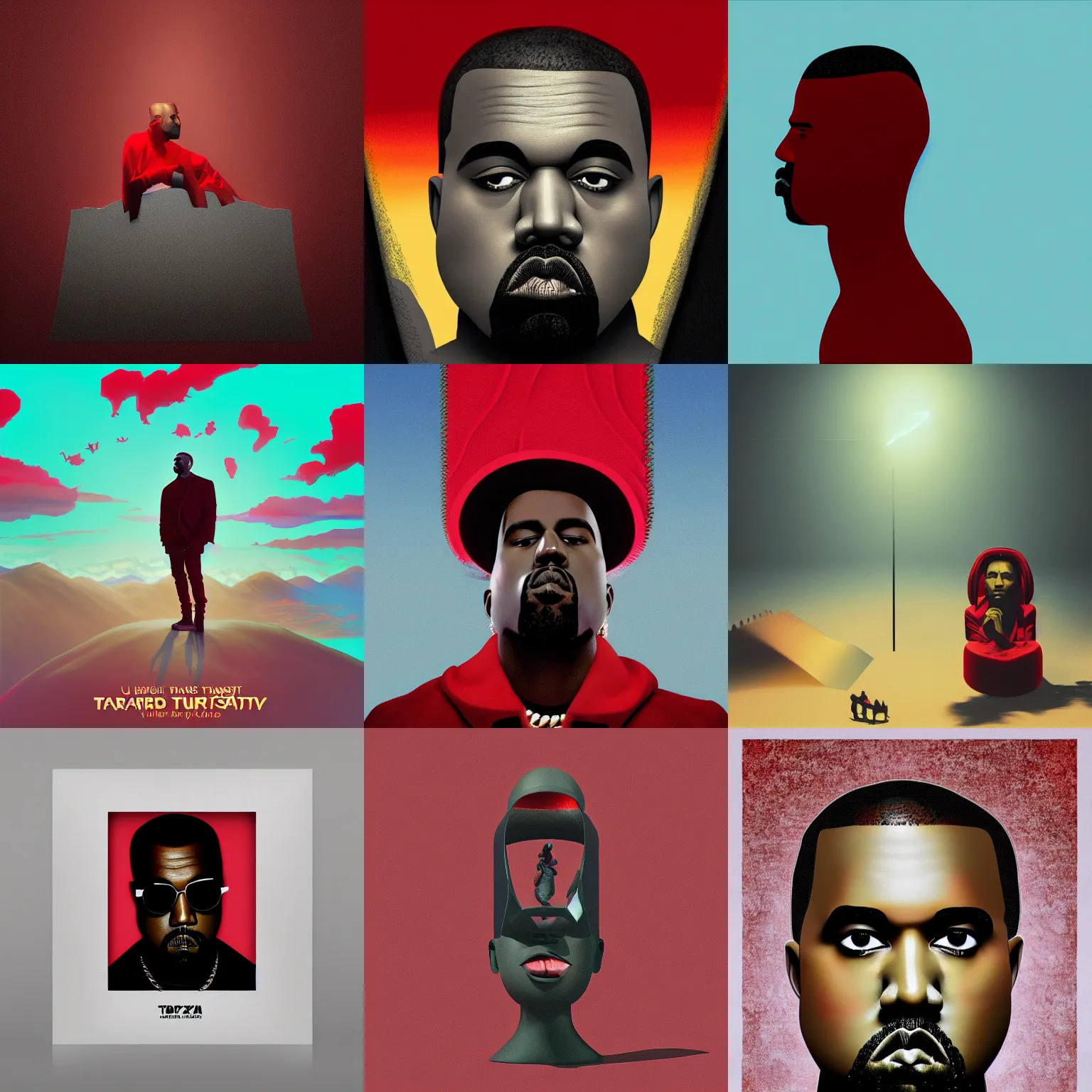 Prompt: kanye west my beautiful dark twisted fantasy album cover, ultra detailed, 3 d, trending on artstation