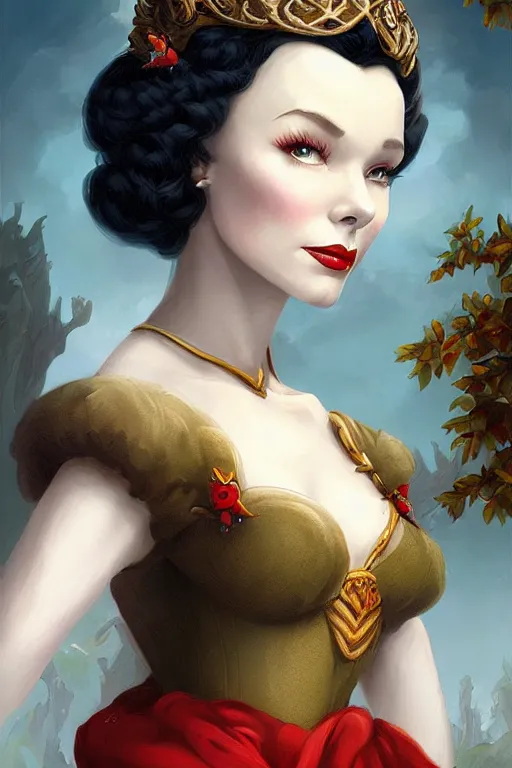 Image similar to beautiful hq matte painting portrait of vivien leigh as snow white, by peter mohrbacher greg rutowski