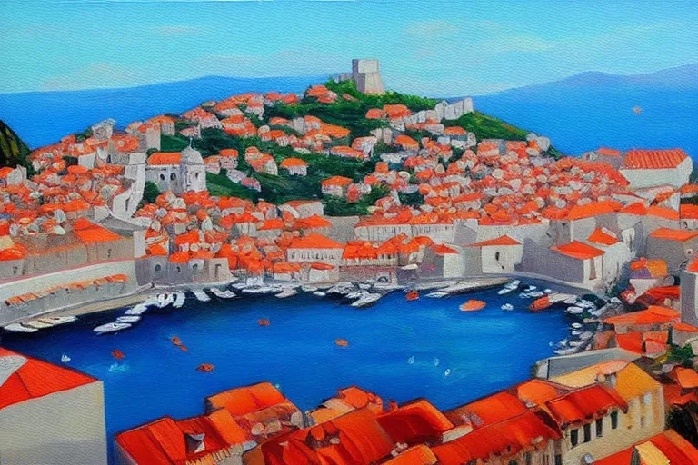 Image similar to dubrovnik,!!!! oil painting!!!!,!!!!!!!!!!!!!!!!!! oil in canvas!!!!!!!!!!!!!!!!!!, brushstrokes