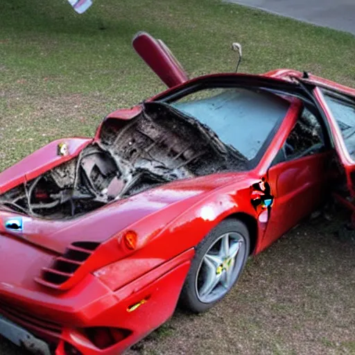 Image similar to crashed Ferrari, 3 model lines