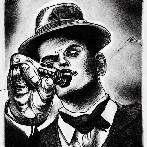 Prompt: noir detective, black ink on paper, trending on artstation, beautiful, intricate, detailed