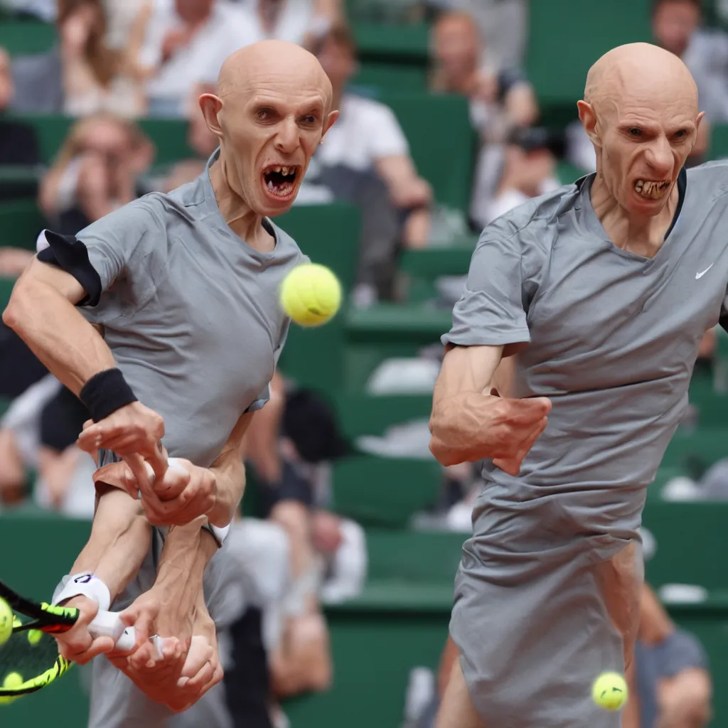 Image similar to nosferatu is playing tennis in roland garros