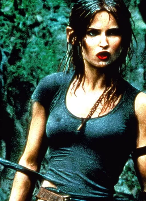 Image similar to candid photo of lara croft as a gothic vampire in the movie the lost boys