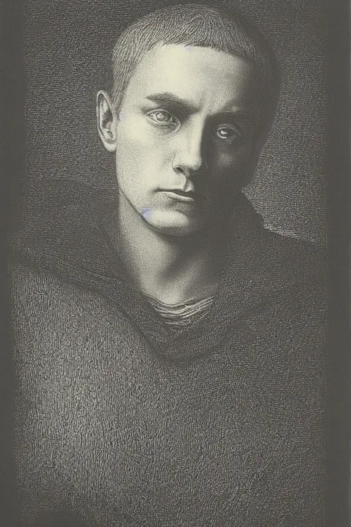 Image similar to portrait of eminem, Gustave Dore lithography