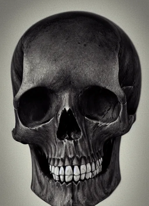 Prompt: a skull melting like oil, photograph, 4 k, black background