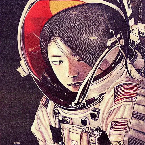 Prompt: a simple concept art portrait of an astronaut, an award winning yoshitaka amano digital art, by, james gurney and gerhard richter. art by takato yamamoto. masterpiece, deep colours.