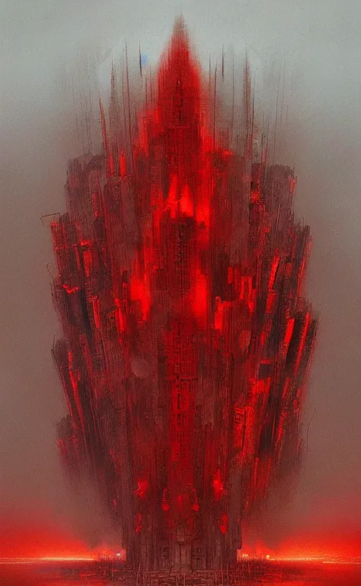 Image similar to an digital art of fire red alert storm that destroys new york city in style of zdislaw beksinski