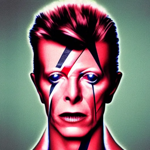 Prompt: David Bowie with a cybernetic eye album cover. Wires protuding from neck. Vaporwave, highly detailed, portrait.