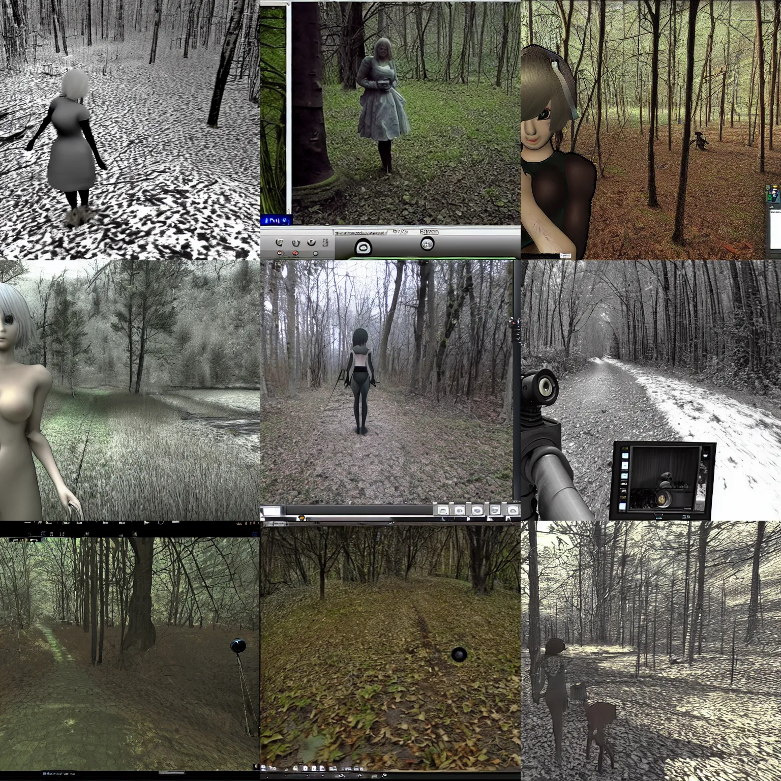 Prompt: 2B nier automate trail cam footage grainy horror