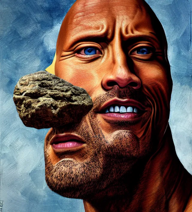 Prompt: portrait of Dwayne Johnson,(((head as a rock)))