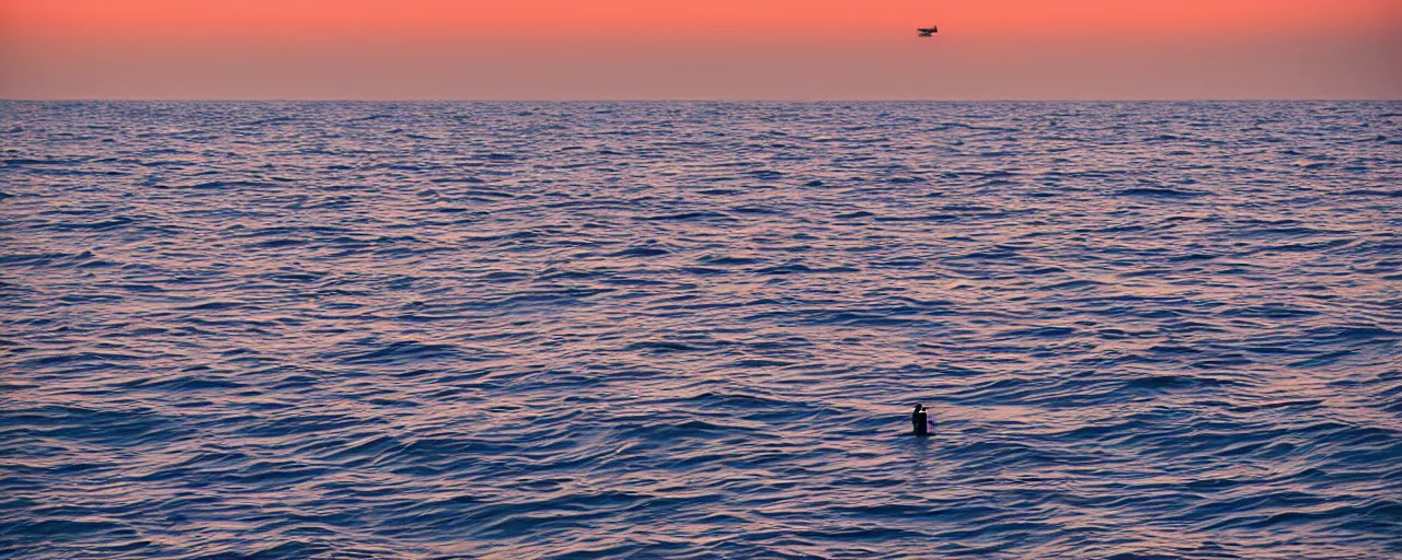 Prompt: fisherman fishing at sea, california, golden hour, hiroshi nagai, ultra long shot