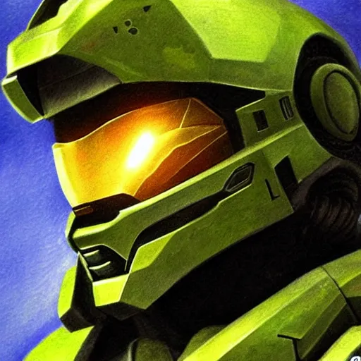 Image similar to super detailed portrait of the master chief from halo