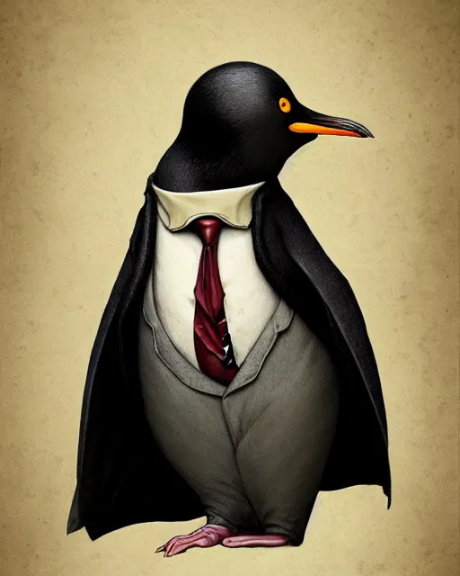 Image similar to anthropomorphic art of a detective penguin, victorian inspired clothing by artgerm, victo ngai, ryohei hase, artstation. fractal papersand books. highly detailed digital painting, smooth, global illumination, fantasy art by greg rutkowsky, karl spitzweg