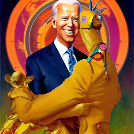 Prompt: ! dream solarpunk joe biden by j. c. leyendecker, bosch, lisa frank, jon mcnaughton, and beksinski