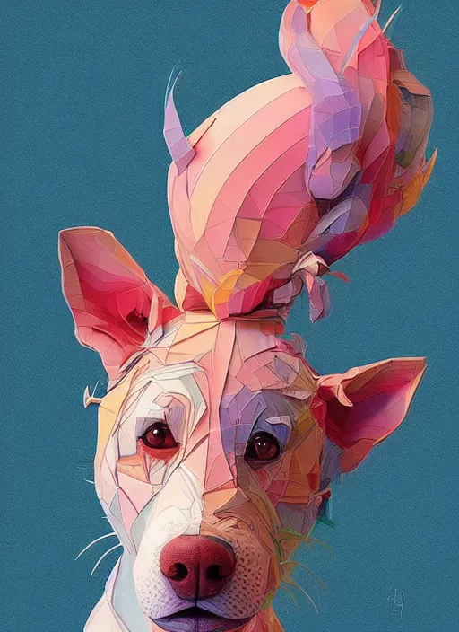 Prompt: colourful caricature - 3 d vfx art - of a dog, art style by james jean & hsiao - ron cheng, character concept art, unreal engine render, digital illustration, sharp, intricate detail, volumetric light, ray tracing, soft light, symmetric, pinterest, artstation, behance,