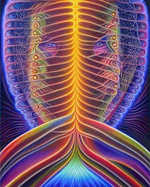 Prompt: super detailed hyperrealistic painting of the infinite cosmic galaxy liminal spacetime by alex grey