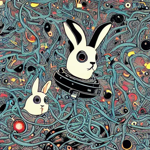 Image similar to A lost sci-fi rabbit, space rabbit, interstellar black hole, by James Jean And WLOPPRO