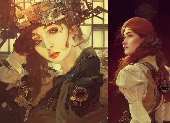 Prompt: ikea, woman model, steampunk!!! and modern, top view, rgb, backlit, elegant, highly detailed, digital painting, artstation, concept art, smooth, sharp focus, illustration, art by krenz cushart and artem demura and alphonse mucha