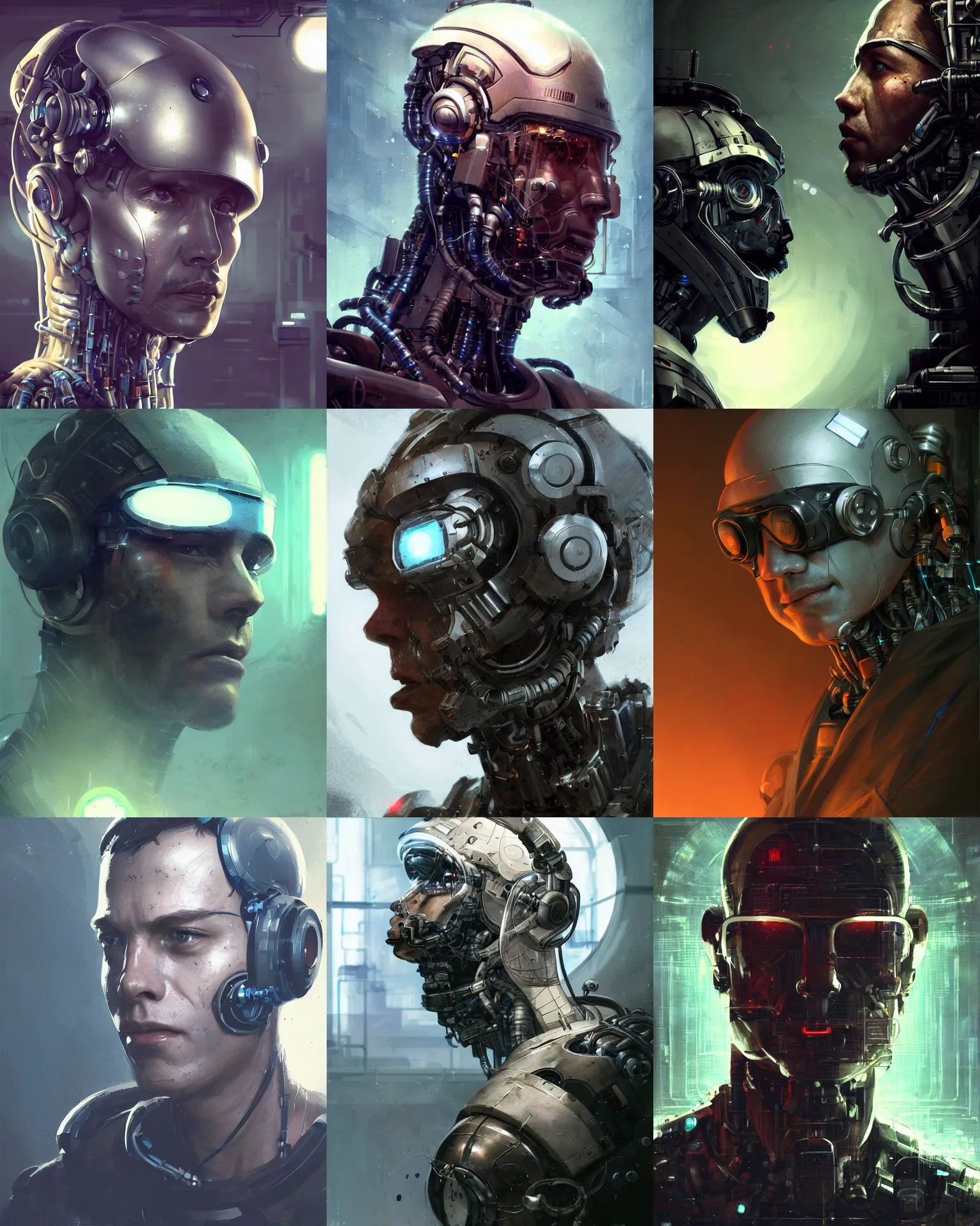 Image similar to a laboratory technician man with cybernetic enhancements seen from a distance, scifi character portrait by greg rutkowski, craig mullins, 1 / 4 headshot, cinematic lighting, dystopian scifi outfit, profile picture, mechanical, cyborg, half robot